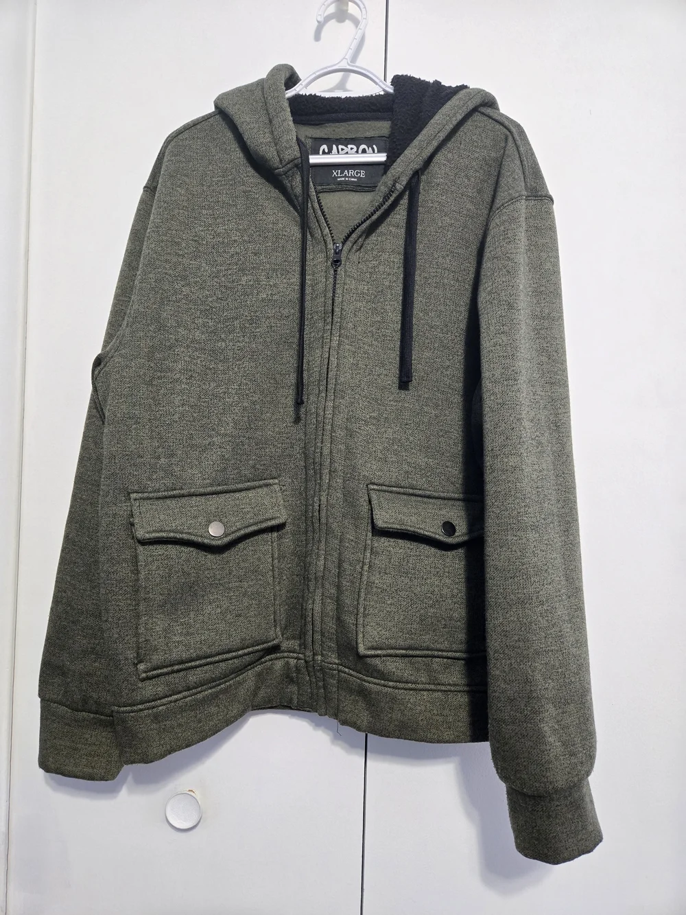 Carbon Men's XL Olive Green Sherpa Lined Full Zip Utility Hoodie Jacket